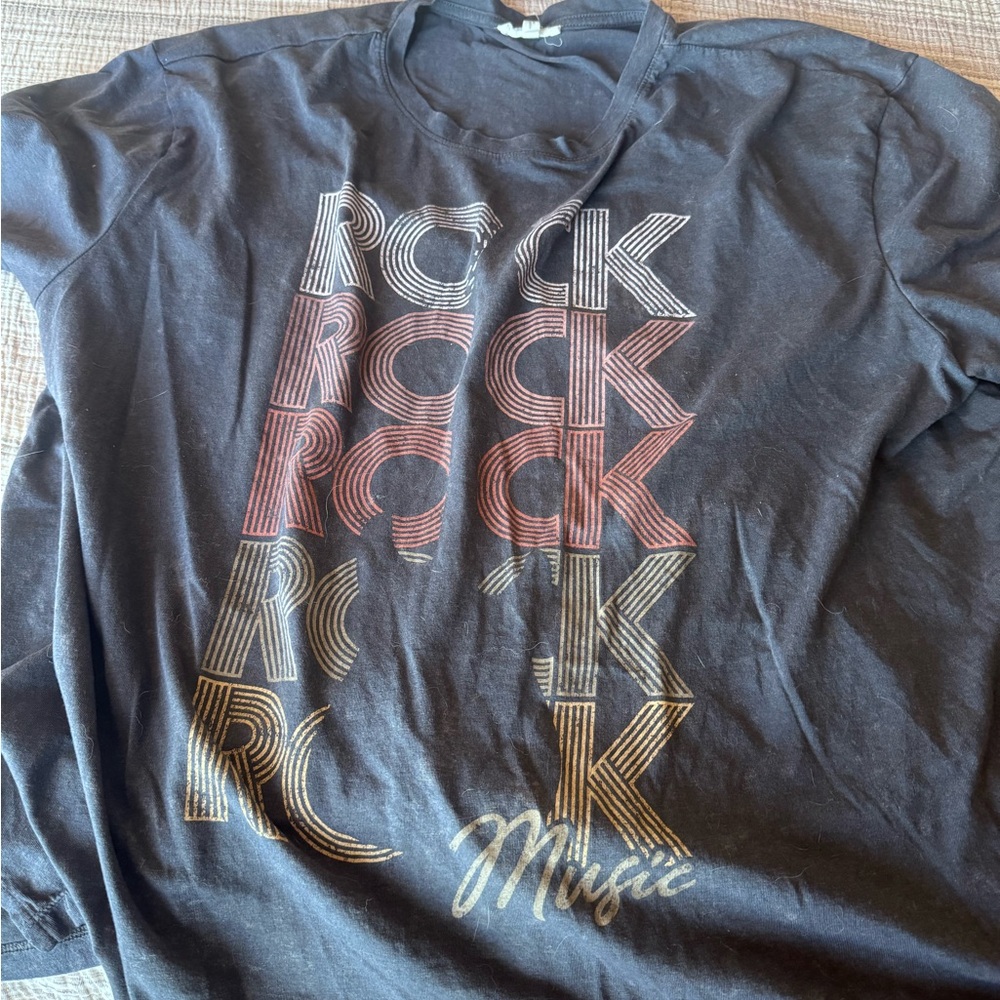 Maurices Black Short Sleeve Graphic Tee with Multicolor 'Rock' Print